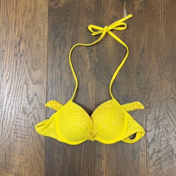 aerie Other - Aerie Brooke Molded Cup Mesh Yellow String Bikini Top